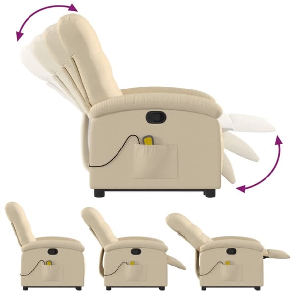 vidaXL Massagefåtölj med uppresningshjälp gräddvit tyg
