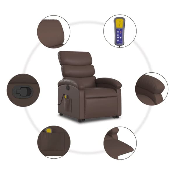 vidaXL Massagefåtölj med uppresningshjälp brun konstläder