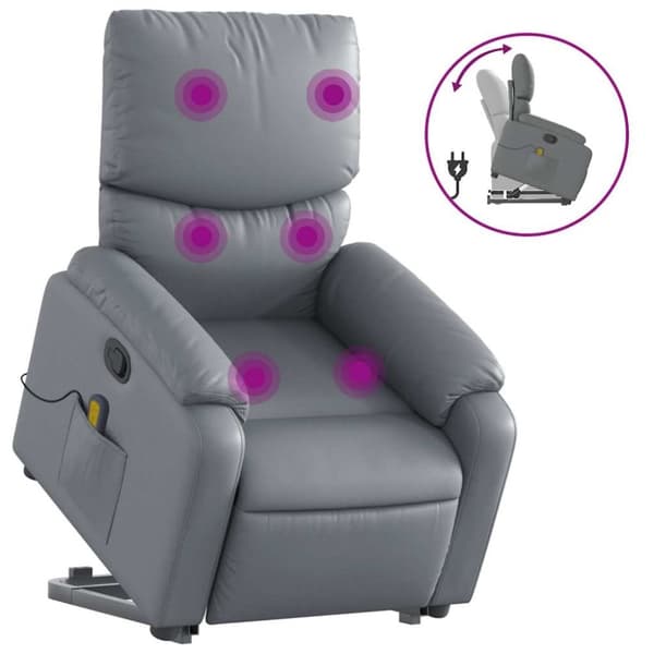 vidaXL Massagefåtölj med uppresningshjälp Grå konstläder