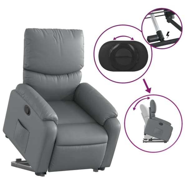 vidaXL Reclinerfåtölj med uppresningshjälp grå konstläder