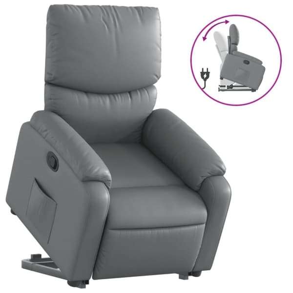 vidaXL Reclinerfåtölj med uppresningshjälp grå konstläder
