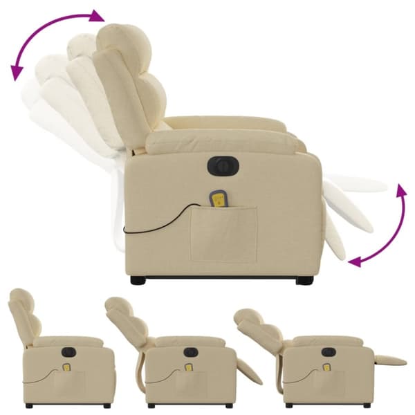 vidaXL Elektrisk massagefåtölj med uppresningshjälp gräddvit tyg