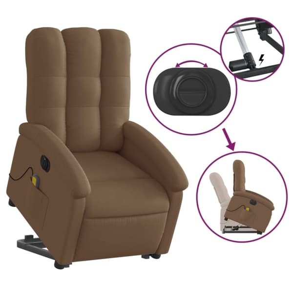 vidaXL Elektrisk massagefåtölj med uppresningshjälp brun tyg