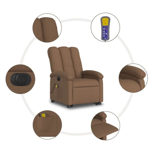 vidaXL Elektrisk massagefåtölj med uppresningshjälp brun tyg