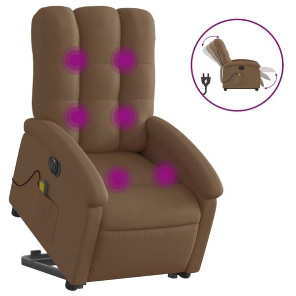 vidaXL Elektrisk massagefåtölj med uppresningshjälp brun tyg