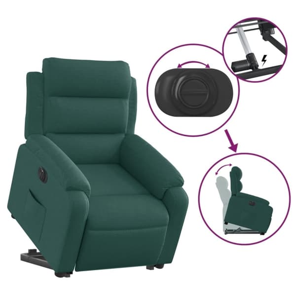 vidaXL Elektrisk reclinerfåtölj med uppresningshjälp mörkgrön tyg
