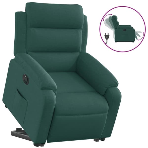 vidaXL Elektrisk reclinerfåtölj med uppresningshjälp mörkgrön tyg