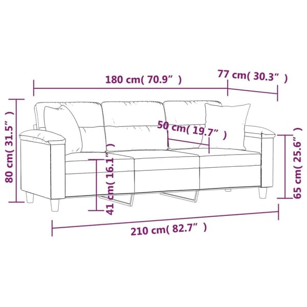 vidaXL 3-sitssoffa med prydnadskuddar taupe 180 cm mikrofibertyg