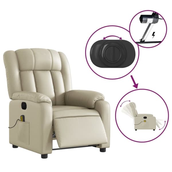 vidaXL Elektrisk massagefåtölj gräddvit konstläder