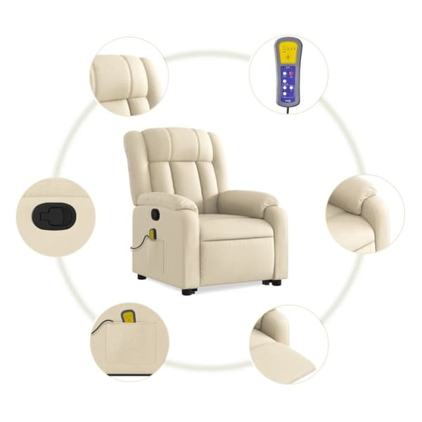 vidaXL Massagefåtölj med uppresningshjälp gräddvit tyg