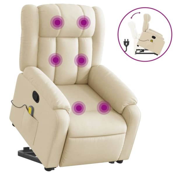 vidaXL Massagefåtölj med uppresningshjälp gräddvit tyg