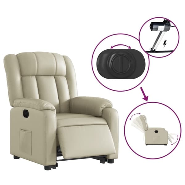 vidaXL Reclinerfåtölj med uppresningshjälp gräddvit konstläder