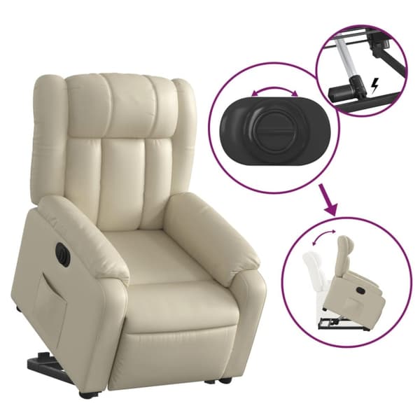 vidaXL Reclinerfåtölj med uppresningshjälp gräddvit konstläder