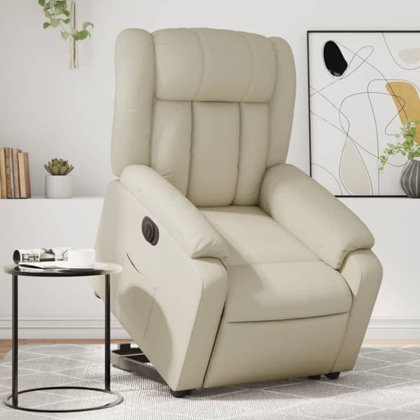 vidaXL Reclinerfåtölj med uppresningshjälp gräddvit konstläder