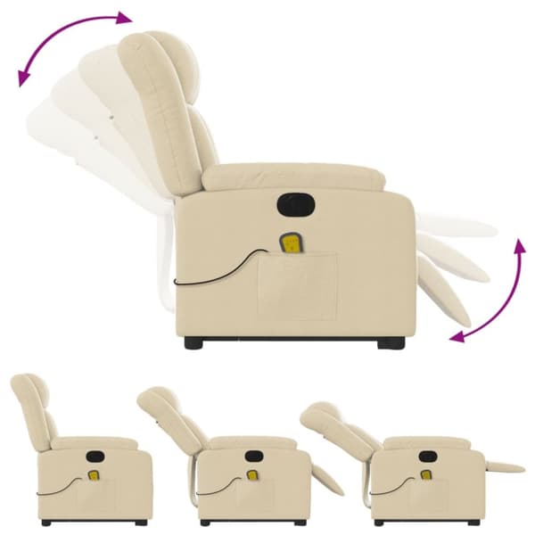 vidaXL Elektrisk massagefåtölj med uppresningshjälp gräddvit tyg