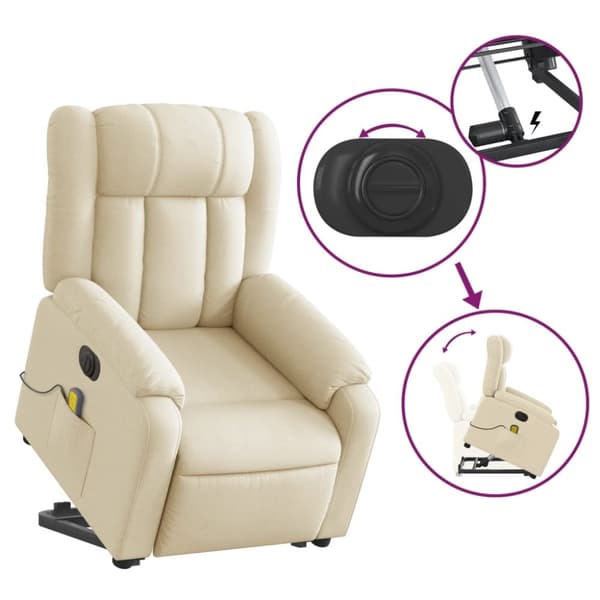 vidaXL Elektrisk massagefåtölj med uppresningshjälp gräddvit tyg
