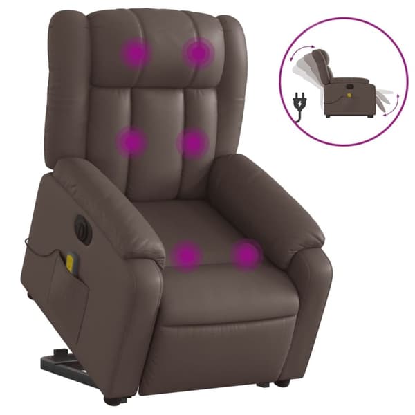 vidaXL Massagefåtölj med uppresningshjälp brun konstläder