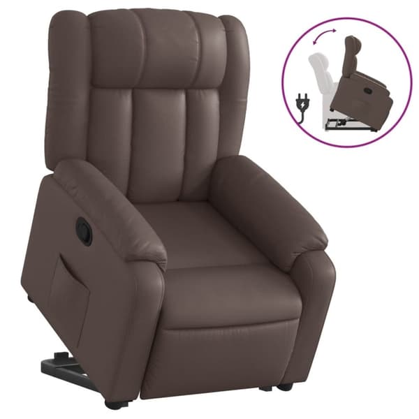 vidaXL Reclinerfåtölj med uppresningshjälp brun konstläder