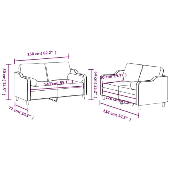 vidaXL sofasæt 2 dele med puder stof cremefarvet