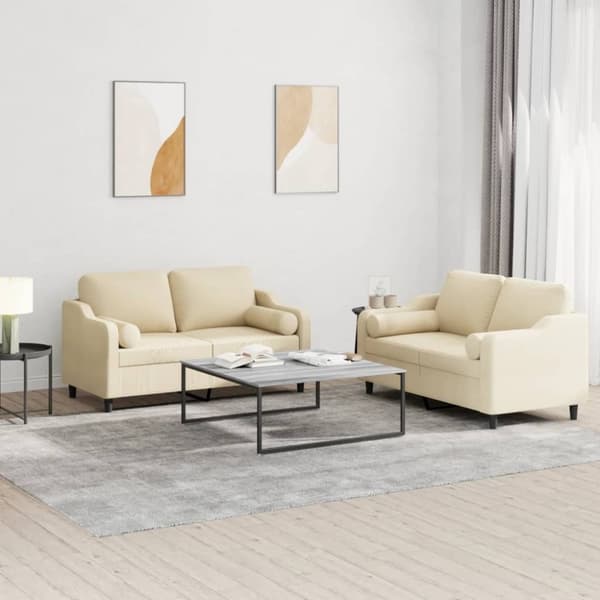 vidaXL sofasæt 2 dele med puder stof cremefarvet