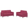 Miniatyrbillede 2 af 7: vidaXL sofasæt 2 dele velour vinrød