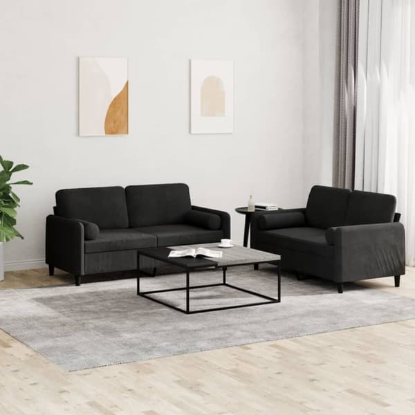 vidaXL sofasæt 2 dele med puder velour sort