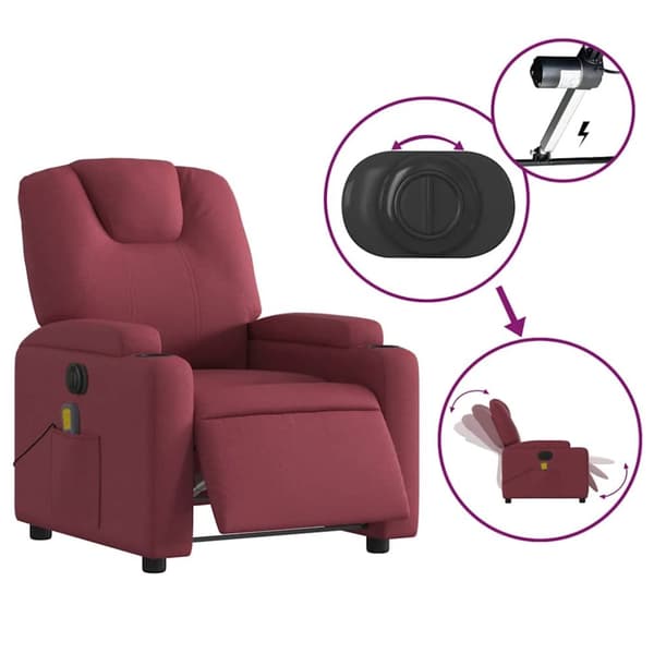 vidaXL Elektrisk massagefåtölj vinröd tyg