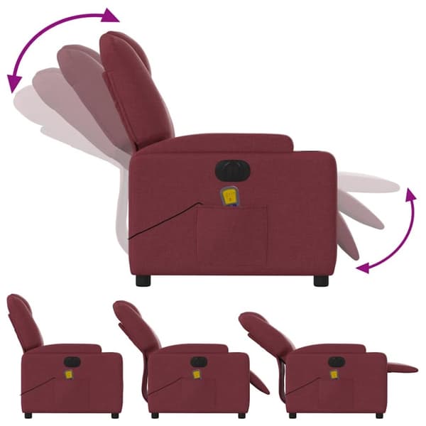 vidaXL Elektrisk massagefåtölj vinröd tyg