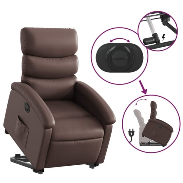 vidaXL Reclinerfåtölj med uppresningshjälp brun konstläder