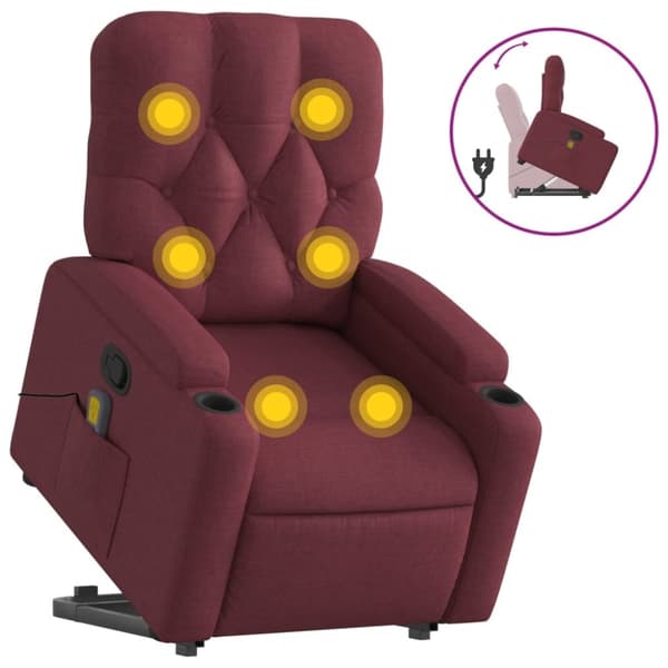 vidaXL Massagefåtölj med uppresningshjälp vinröd tyg