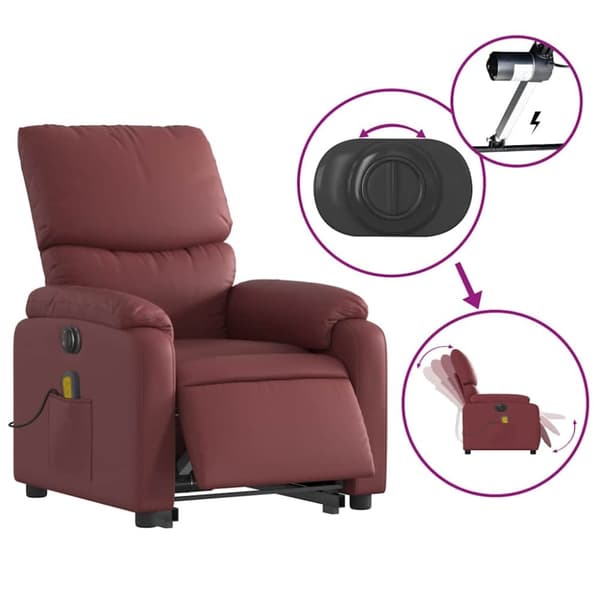 vidaXL Massagefåtölj med uppresningshjälp vinröd konstläder