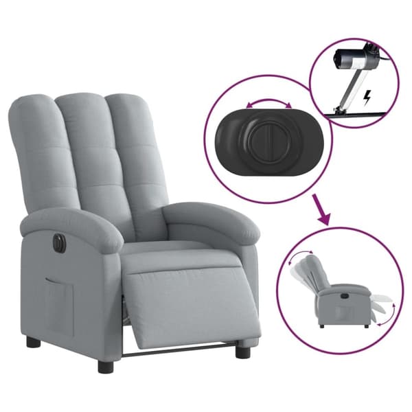 vidaXL Elektrisk reclinerfåtölj ljusgrå tyg