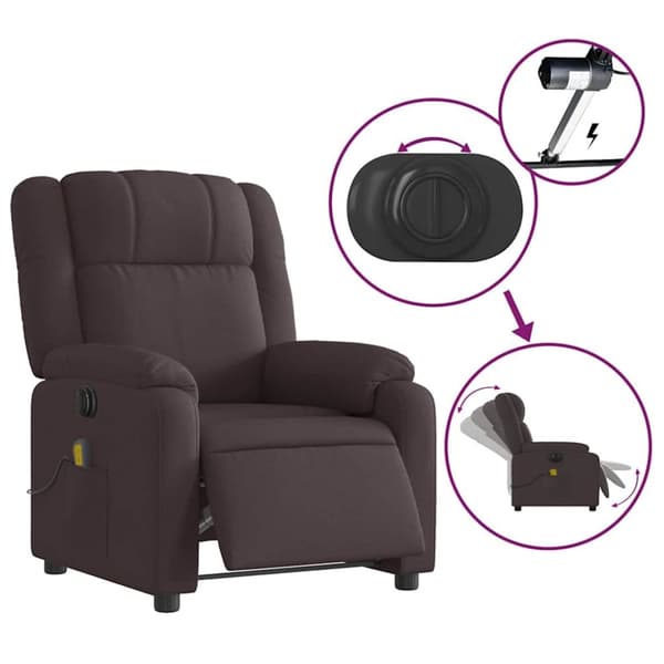 vidaXL Elektrisk massagefåtölj mörkbrun tyg