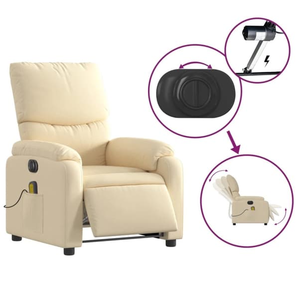 vidaXL Elektrisk massagefåtölj gräddvit tyg