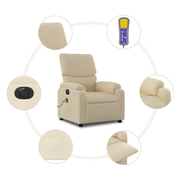vidaXL Elektrisk massagefåtölj gräddvit tyg