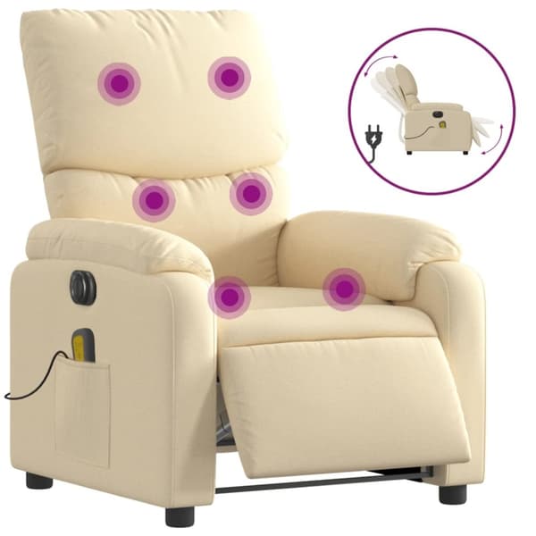 vidaXL Elektrisk massagefåtölj gräddvit tyg