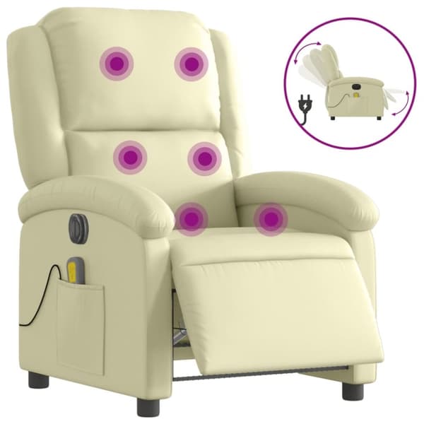 vidaXL Elektrisk massagefåtölj gräddvit äkta läder