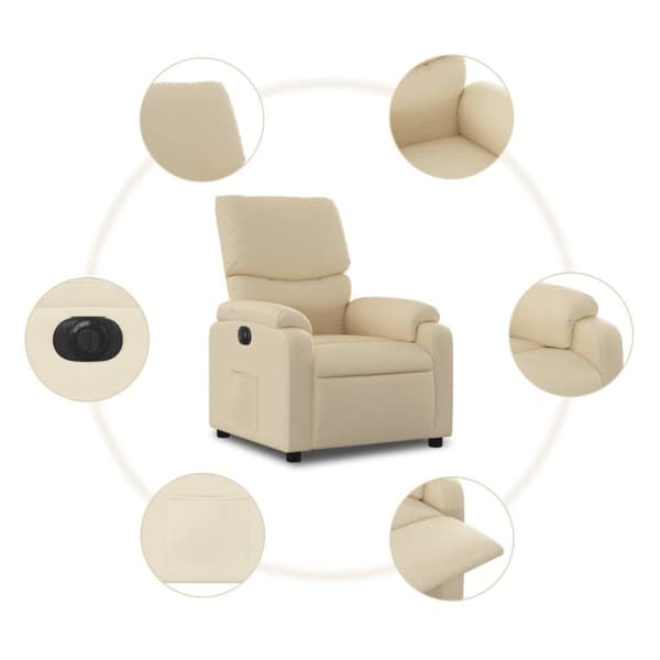 vidaXL Elektrisk reclinerfåtölj gräddvit tyg