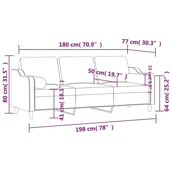 vidaXL 3-personers sofa med pyntepuder 180 cm stof lysegul