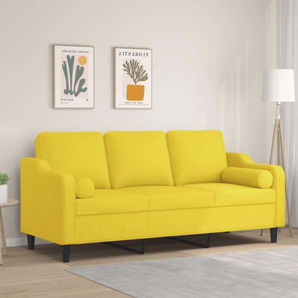 vidaXL 3-personers sofa med pyntepuder 180 cm stof lysegul