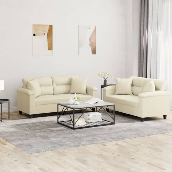 vidaXL sofasæt 2 dele med puder kunstlæder cremefarvet