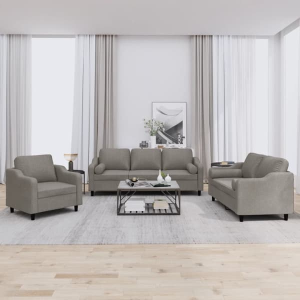 vidaXL sofasæt 3 dele med puder stof gråbrun