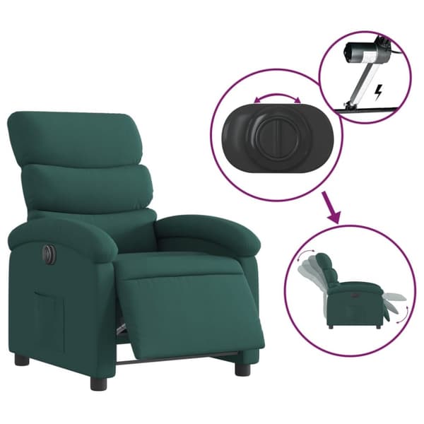 vidaXL Elektrisk reclinerfåtölj mörkgrön tyg
