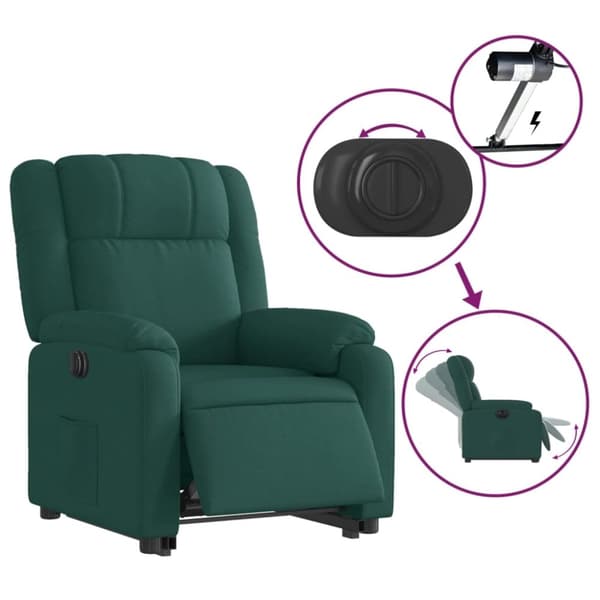 vidaXL Elektrisk reclinerfåtölj med uppresningshjälp mörkgrön tyg