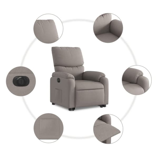 vidaXL Elektrisk reclinerfåtölj med uppresningshjälp taupe tyg