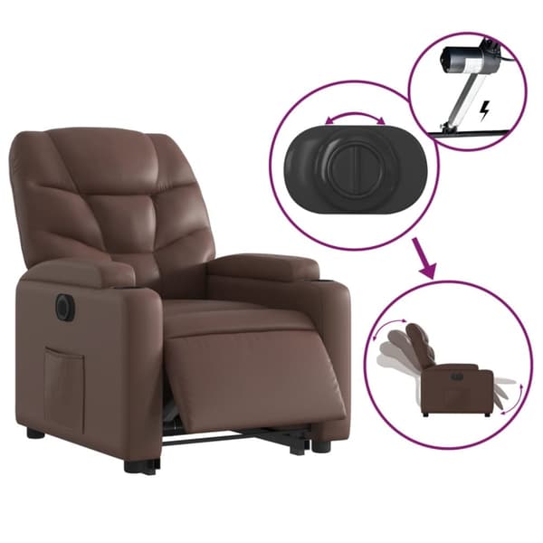 vidaXL Reclinerfåtölj med uppresningshjälp brun konstläder