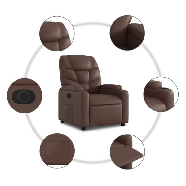 vidaXL Reclinerfåtölj med uppresningshjälp brun konstläder