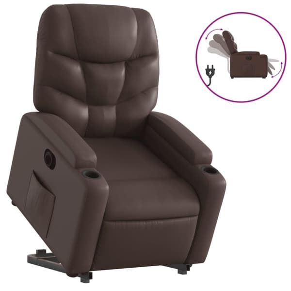 vidaXL Reclinerfåtölj med uppresningshjälp brun konstläder