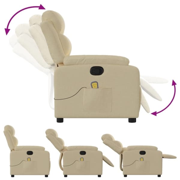 vidaXL Massagefåtölj gräddvit tyg