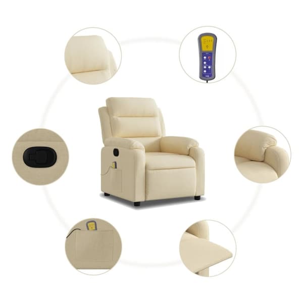 vidaXL Massagefåtölj gräddvit tyg